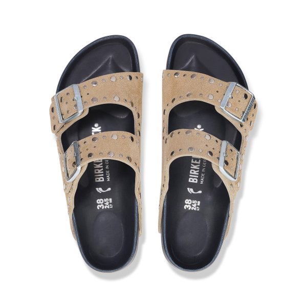 Arizona Exquisite Rivets Taupe Suede Leather